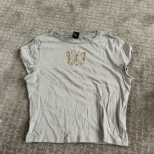 Gray T-Shirt with Gold Butterfly Design